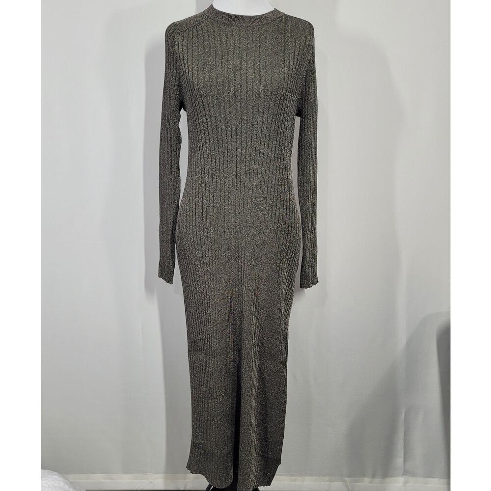 Ted Baker Sayrah Metallic Midi Ribbed Knit Dark Green Dress Size 3 (8)